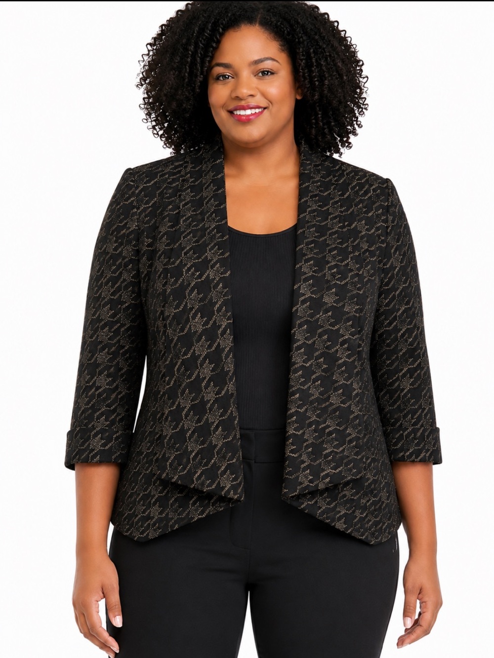 Kasper NWT Metallic Houndstooth Black Gold Jacket Blazer 16W $149